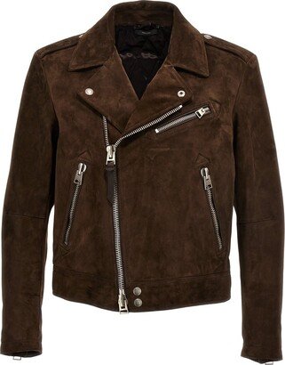 Zipped Leather Biker Jacket-AB