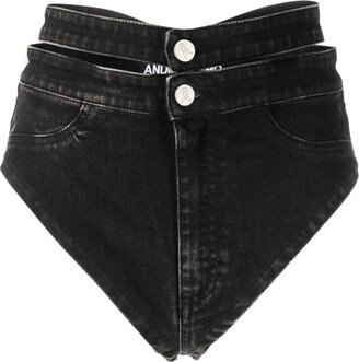 ANDREĀDAMO Cut-Out Denim Mini Shorts