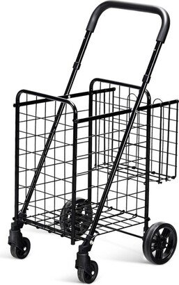 BESTCOSTY Folding Shopping Basket Rolling Trolley with Adjustable Handle