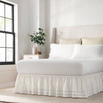 White Wrap Around Eyelet Ruffled Bed Skirt (Queen/King) (80 X 60) - EasyFit