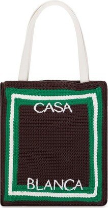 Logo-Embroidered Crochet-Knit Top Handle Bag