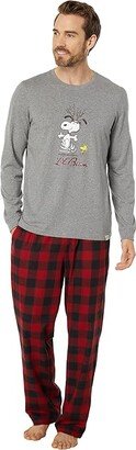 x Peanuts Camp Pajama Set Snoopy (Deep Red Buffalo) Men's Pajama Sets