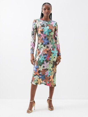 Floral-sequinned Georgette Midi Dress