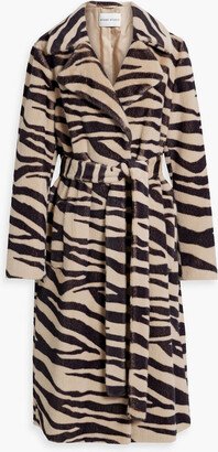 Winnie belted zebra-print faux fur coat