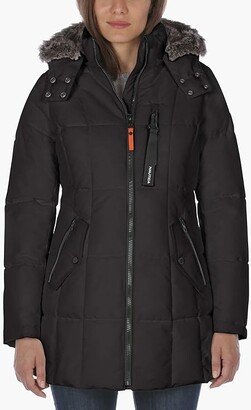 Women's Heavyweight Puffer Jacket with Faux Fur Lined Hood (Black) Women's Coat