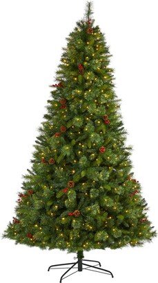 Aberdeen Spruce Artificial Christmas Tree with Lights, Pine Cones and Red Berries, 96