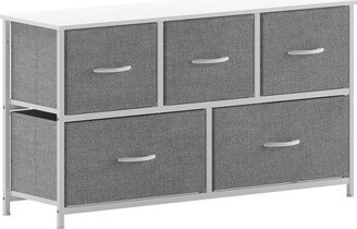 5 Drawer Dresser-White Wood Top/White Iron Frame/Gray Drawers with White Handles