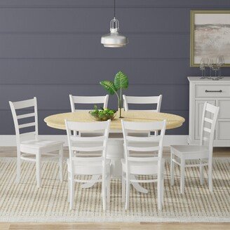 Glenwillow Home 7-PC - Oval Butterfly Leaf Dining Table in White/Natural + White Slat Back Dining Chairs Dining Set