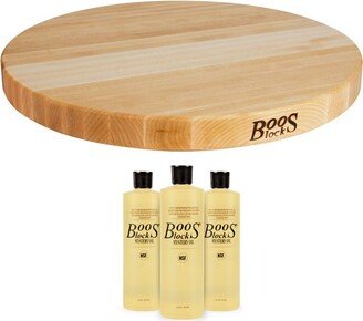 Reversible Round Carving Maple Wood 18 x 18 x 1.5 Inches Cutting Board and 3 Piece Maintenance Oil Set