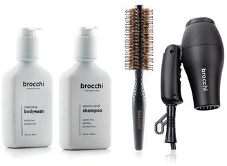 Sebastian Brocchi Brocchi Travel Hair Dryer, Styling Brush, Amino Acid Shampoo & Cleansing Body Wash Bundle