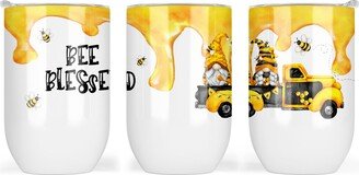 Bee Blessed Wine Tumbler With Lid, Gnome Glass, Kitchen Decor, Truck Honeybee X-Sum010