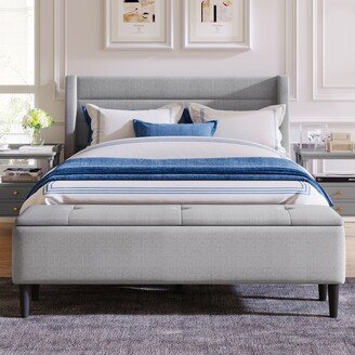 Calnod Gray Upholstered Storage Bed Frame with Storage Ottoman Bench Chic Design Large Storage Cozy & Soft Sturdy Structure