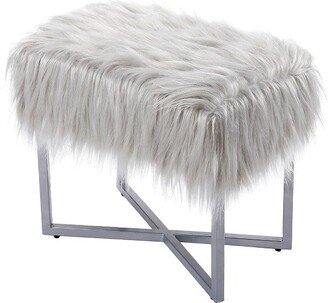 Rectangular Grey Faux Fur Foot Stool Ottoman with Grey Legs