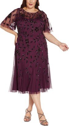 Plus Size Embellished Flutter-Sleeve A-Line Dress