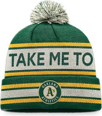 Men's Branded Green, Natural Oakland Athletics Hometown Slogan Cuffed Knit Hat with Pom - Green, Natural