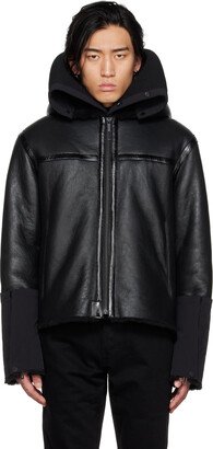 Black Shearling Hooded Leather Jacket