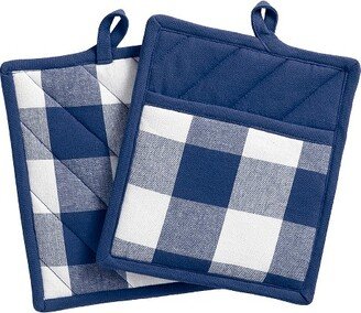 Farmhouse Living Buffalo Check Pot Holder Pair - 8 x 9 - Blue/White