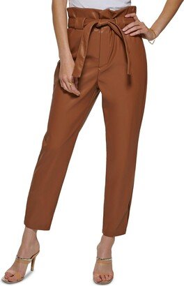 Petites Womens Faux Leather High Waisted Trouser Pants