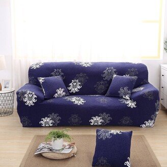 Navy Blue Elegant Polyester and Spandex Stretch Washable Box Cushion Sofa Slipcover