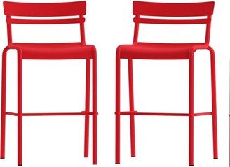 Nash Commercial Grade Red Metal Indoor-Outdoor Bar Height Stool with 2 Slats, Set of 2