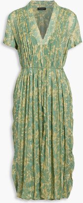 Pleated floral-print jacquard midi dress