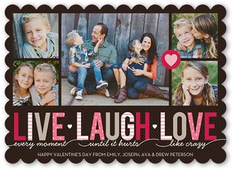 Valentine's Day Cards: Live Laugh Love Valentine's Card, Brown, Pearl Shimmer Cardstock, Scallop