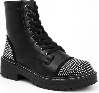 Kalina Womens Rhinestone Zip Up Combat & Lace-up Boots