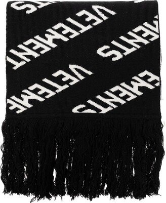 All-Over Logo Embroidered Fringed Scarf