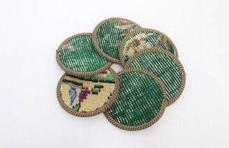 Drink Coaster, Tea Pad, Set Of Six, Green Rug Rustic Washable Wholesale Woven 535