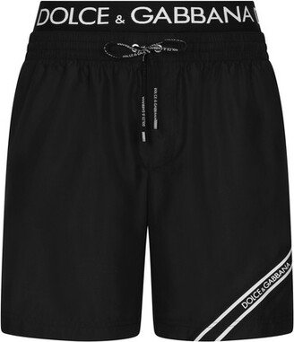 Mid-Length Swim Trunks with Logo Band