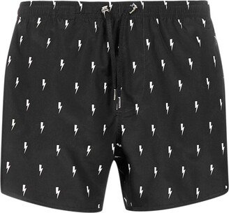 Small Thunderbolt Print Swim Shorts