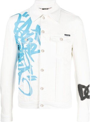 Graffiti-Print Denim Jacket