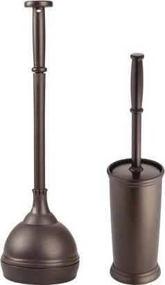 mDesign Plastic Compact Toilet Plunger and Toilet Bowl Brush, Set of 2, Bronze