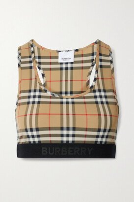 Checked Stretch Sports Bra - Brown