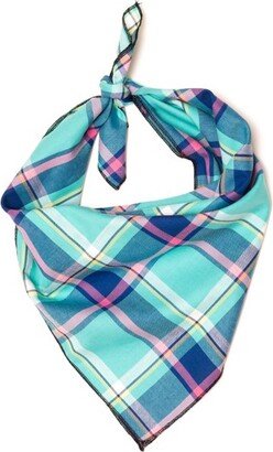 The Worthy Dog Plaid Classic Square Tie-On Bandana - Aqua/Navy - L