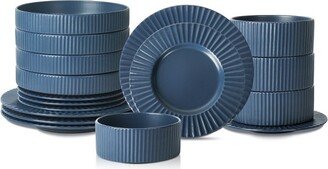 Lusso 16-Piece Dinnerware Set Stoneware, Service for 4, Ash Blue