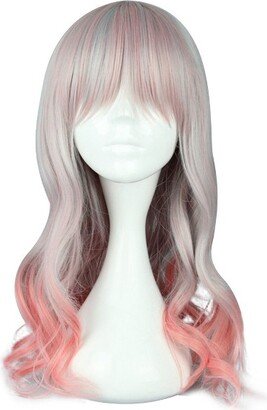 Unique Bargains Curly Wig Wigs for Women 22 Pink Gradient with Wig Cap