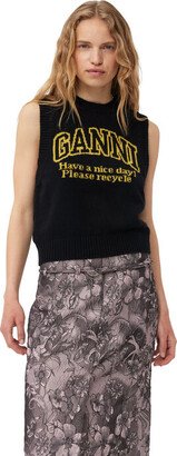 Black Graphic O-Neck Vest