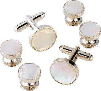 Pronto Uomo Men's Cufflink Stud Set Silver/Pearl