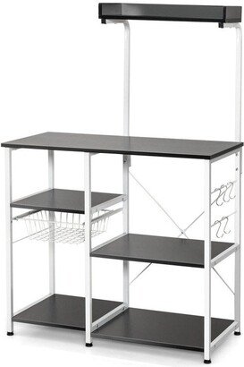 IGEMANINC 4-tier P2 Standard MDF Kitchen Baker's Rack, Spice Rack Organizer with Basket and 5 Hooks, Supporting Can Hold up to 129lbs