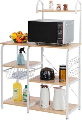 IGEMANINC 4-Tier Kitchen Baker's Storage Shelf with 3-Tier Shelf and 10 Hooks, 35.5 Microwave Oven Stand for Spice Rack