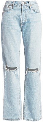 High-Rise Ripped-Knee Loose Jeans