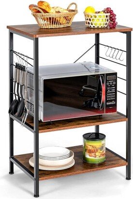 IGEMANINC 3-Tier Vintage Waterproof Coating Microwave Oven Stand for Kitchen and Living Room, Open Food Storage Shelf with Hooks