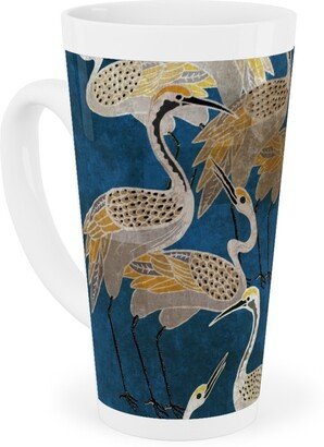 Mugs: Deco Cranes - Sapphire Tall Latte Mug, 17Oz, Blue