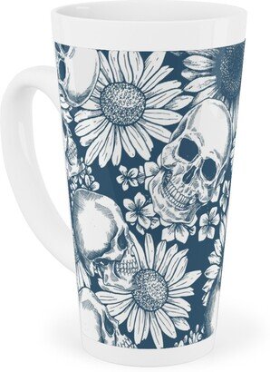 Mugs: Floral Skull - Blue Tall Latte Mug, 17Oz, Blue
