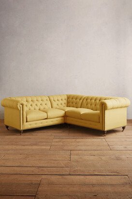 Linen Lyre Chesterfield Sectional, Hickory-AB