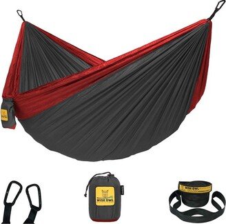 Wise Owl Outfitters Indoor/Outdoor Camping Hammock with Tree Straps for Travel, Hiking & Backpacking, Single, Charcoal & Red