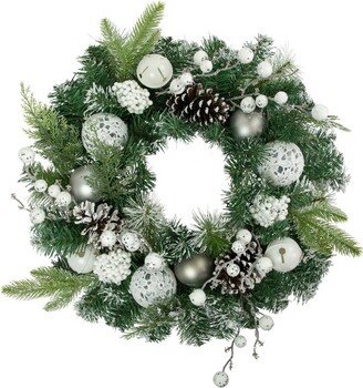 Northlight Green Pine Frosted Artificial Christmas Wreath with Laced Ornaments, 24-Inch, Unlit