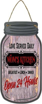 Moms Kitchen Open 24 Hours Novelty Metal Mason Jar Sign