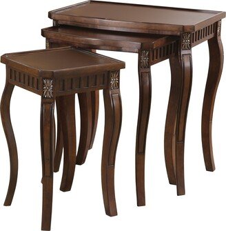 3 Piece Nesting Table Set with Curved Leg in Warm Brown